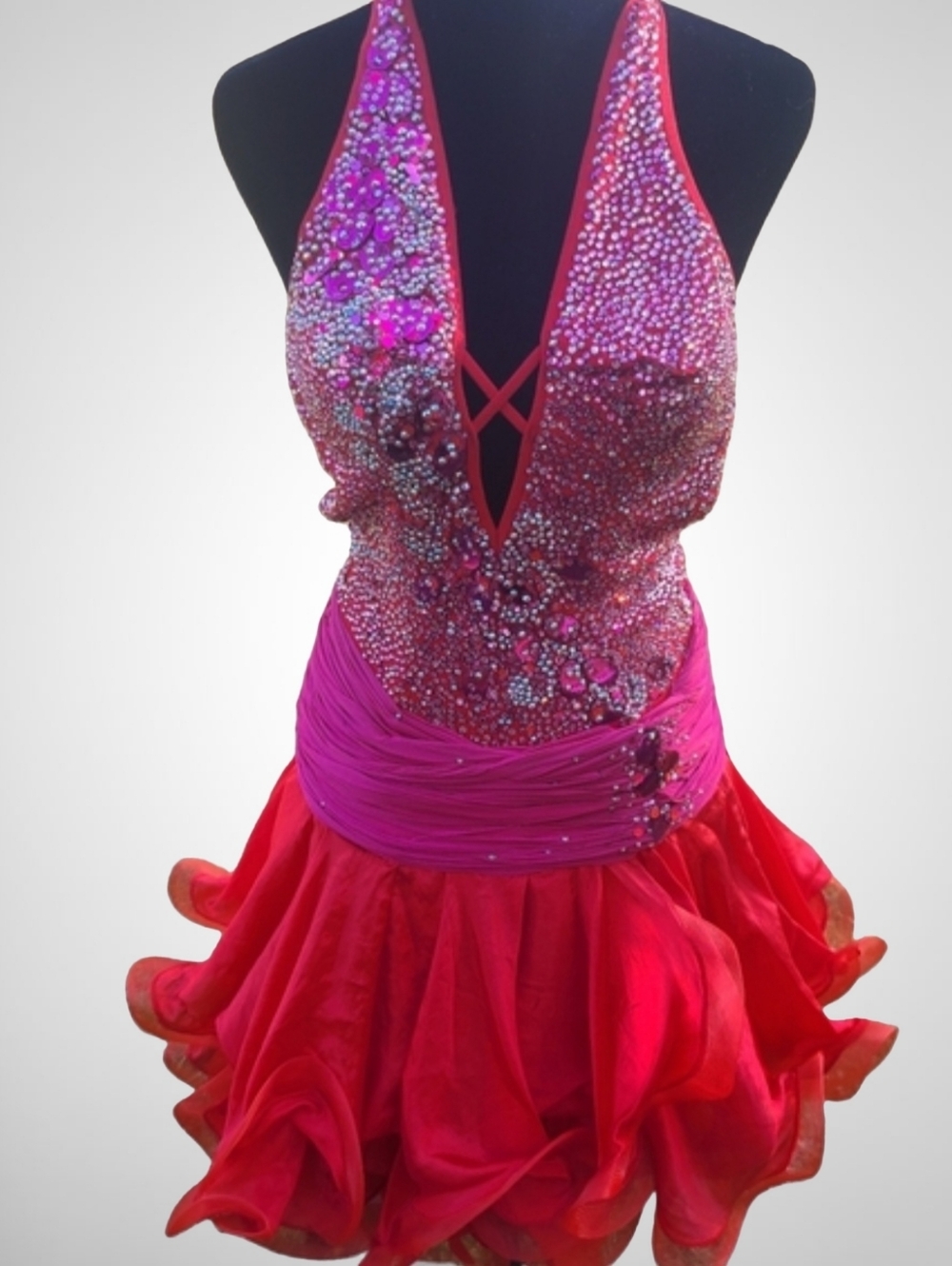 Dore Elegant Red Ruffled Latin/Rhythm Ballroom Dress